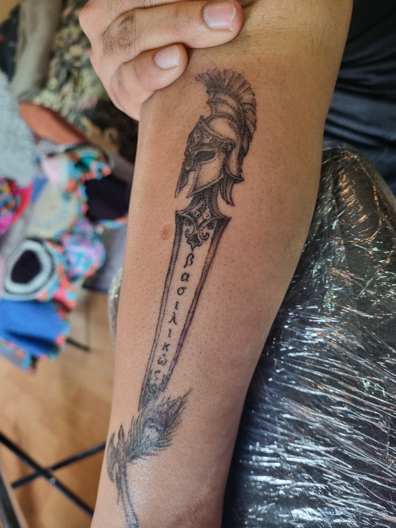 Warrior and spear tattoo